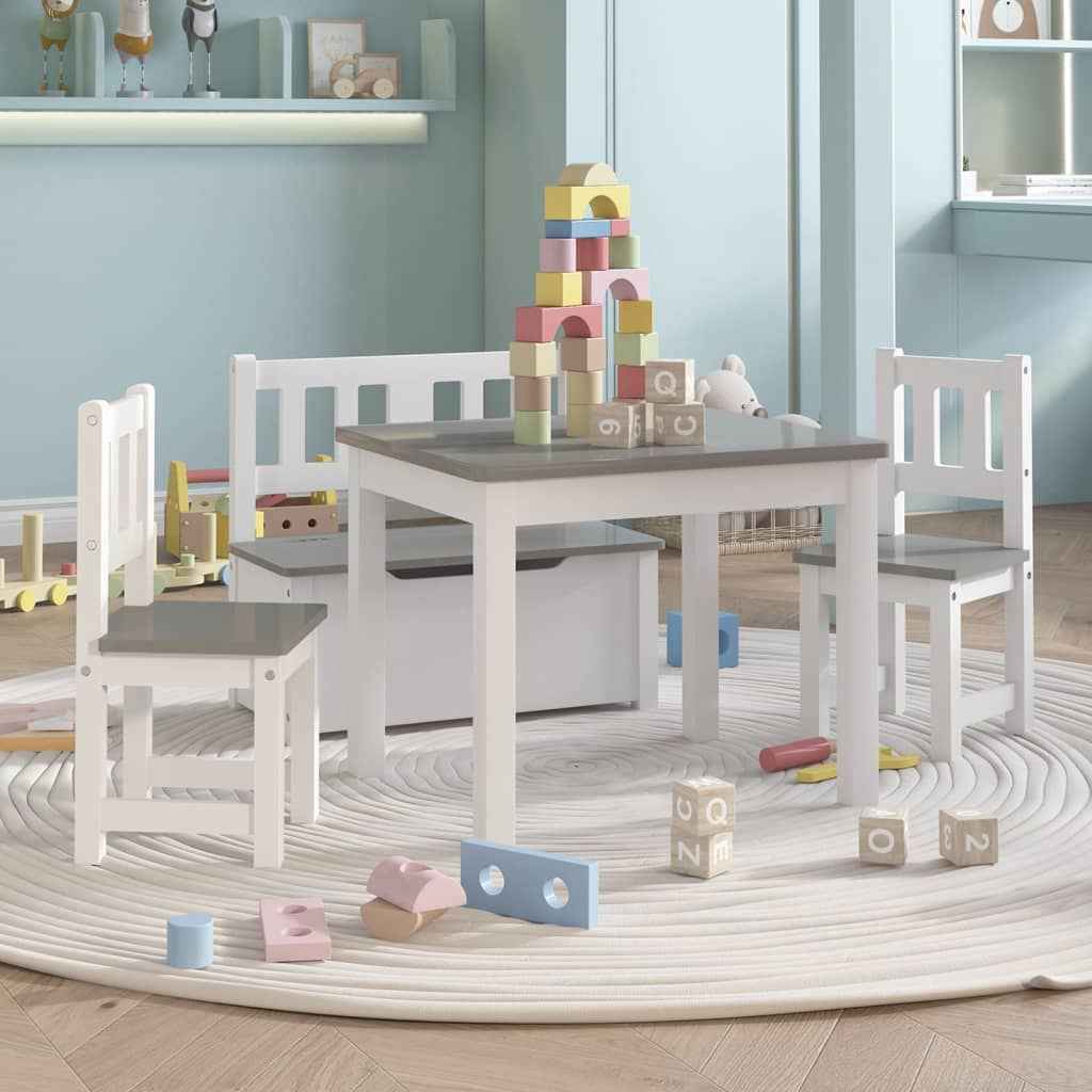 vidaXL 3 pcs conjunto mesa e cadeiras infantil MDF branco e cinzento